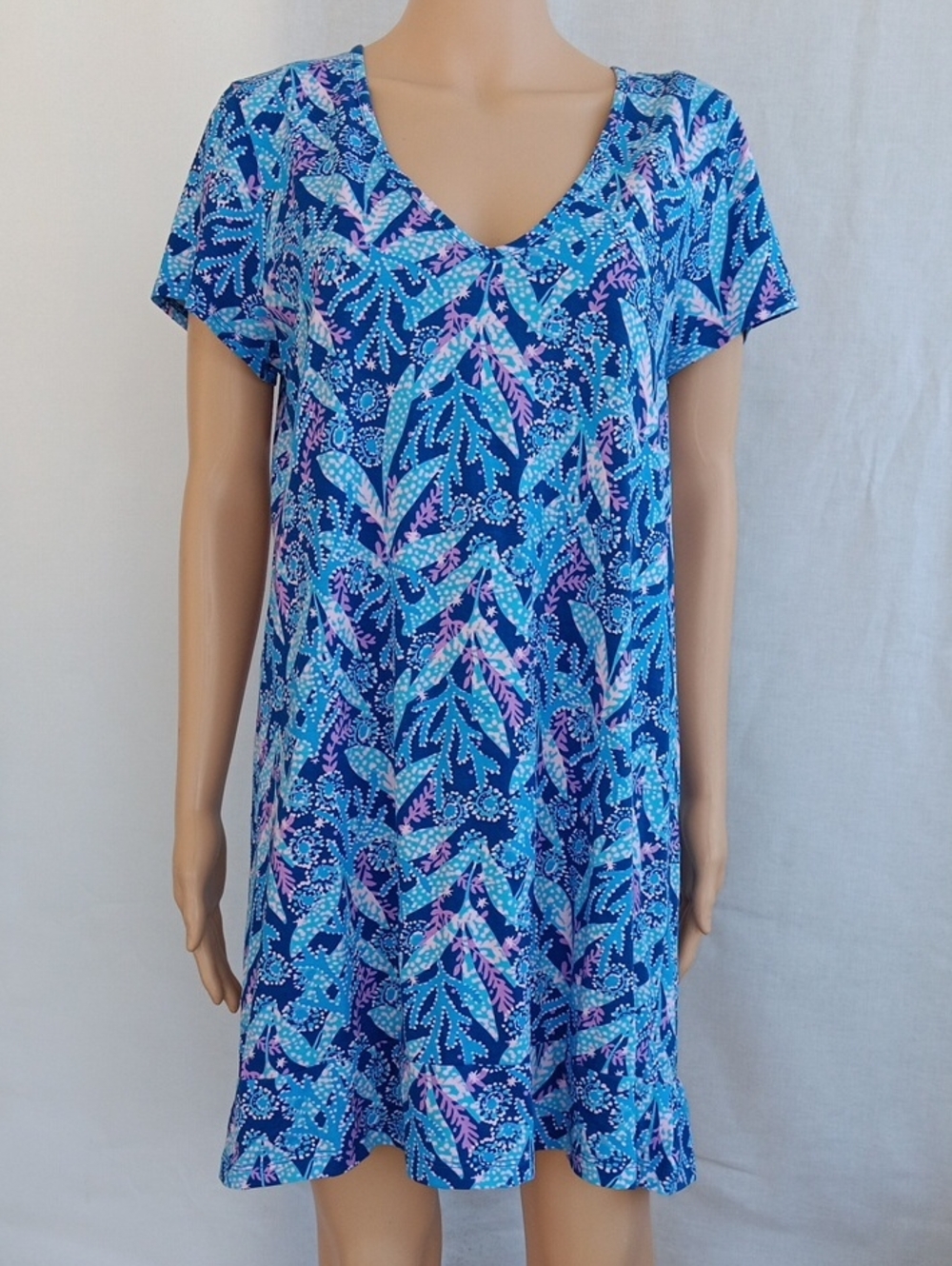 Lilly Pulitzer Blue & Pink Floral V-Neck Swim Coverup Size L